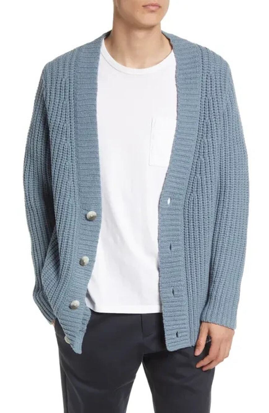 Vince Fishermen Rib Jacket Heirloom Cardigan Wool Blend Blue $645 NWT